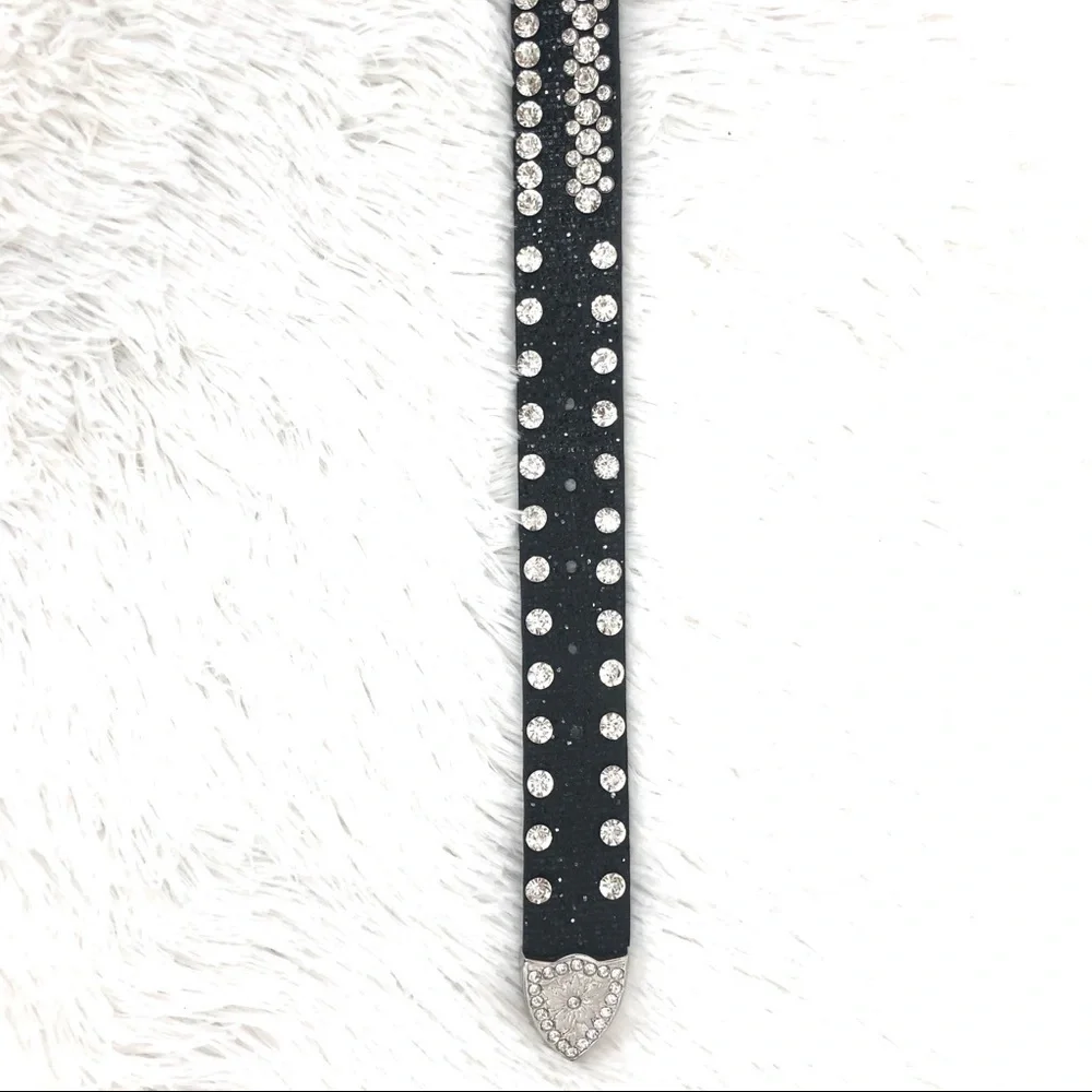 Black Leather & Rhinestone Belt - BLING - Picture 10 of 12